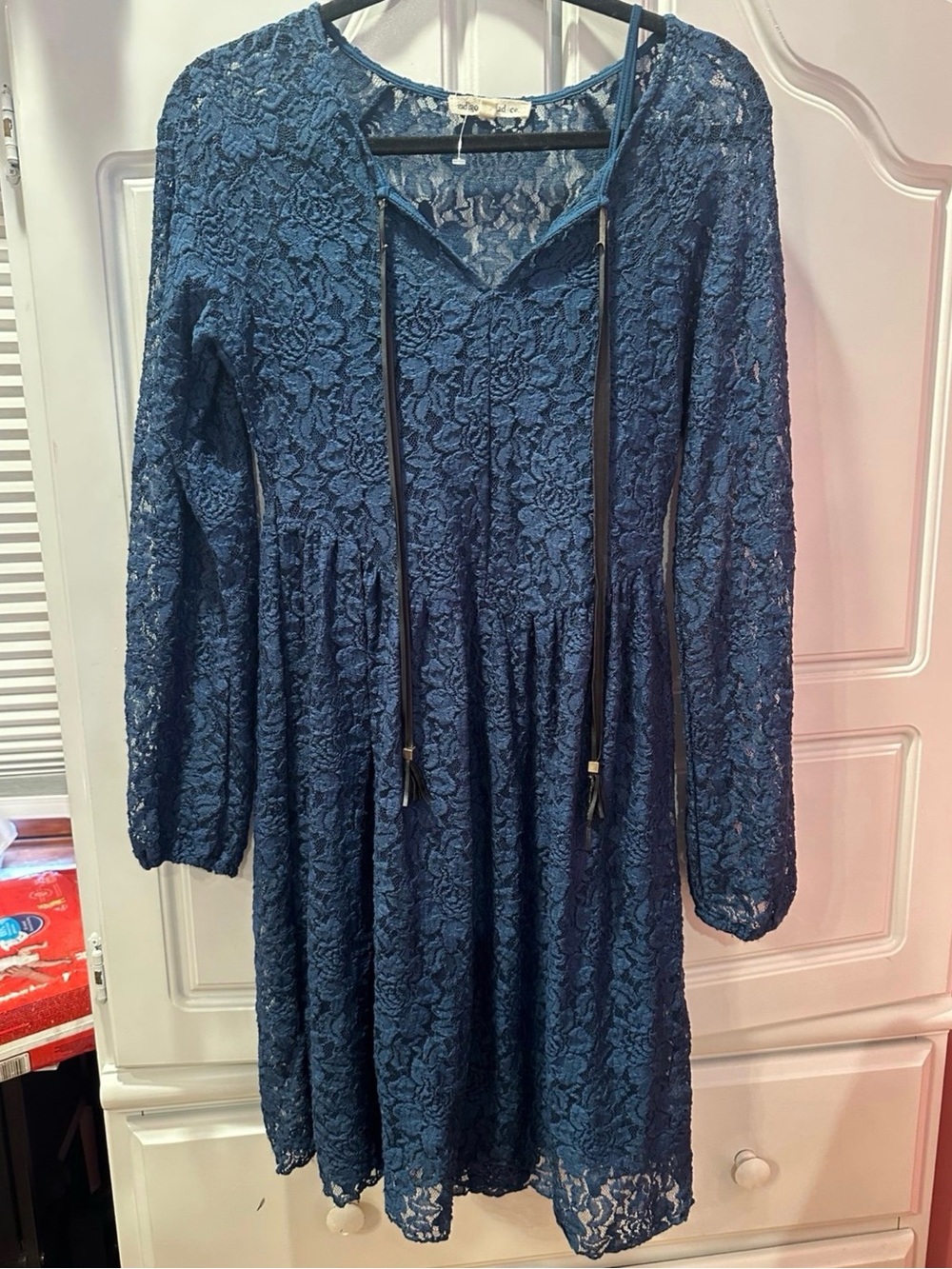 Indigo Thread Co. Women’s Blue Lace Long Sleeve Fit & Flare Dress Size Small